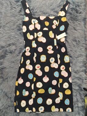 Anthropologie Maeve Black Sundress with Pink Blue Yellow Motif By Danielle Kroll